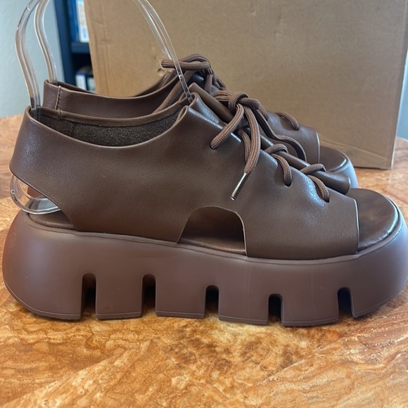 NIB    HZM | Coffee Lace-Up Super Soft Leather Platform Sandal   ZL840 - Picture 3 of 12